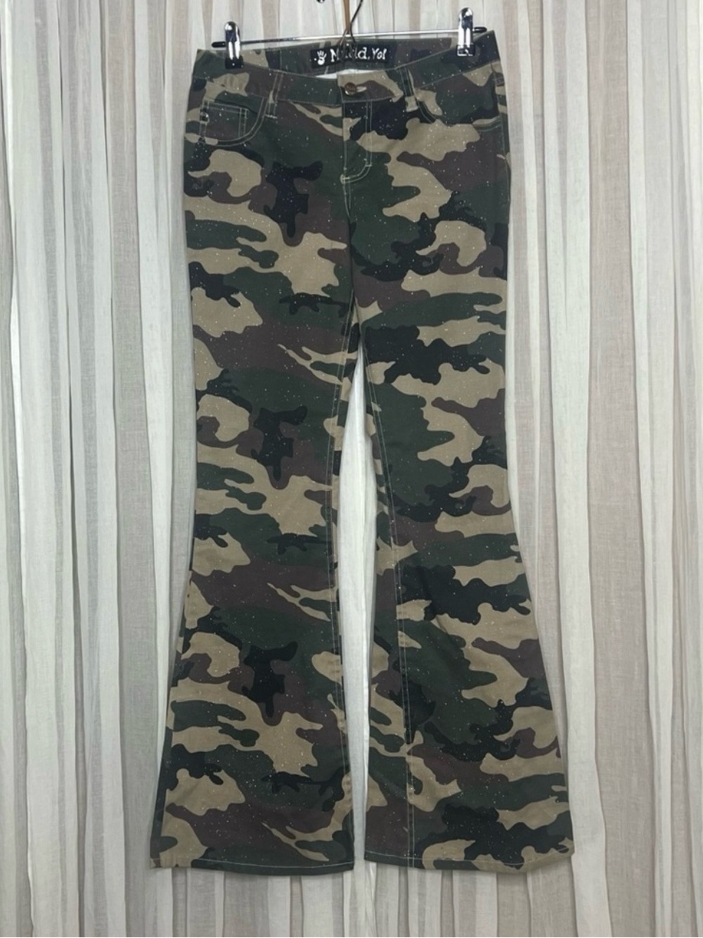 90’s/Y2K Mudd Camo Glitter Flare Jeans